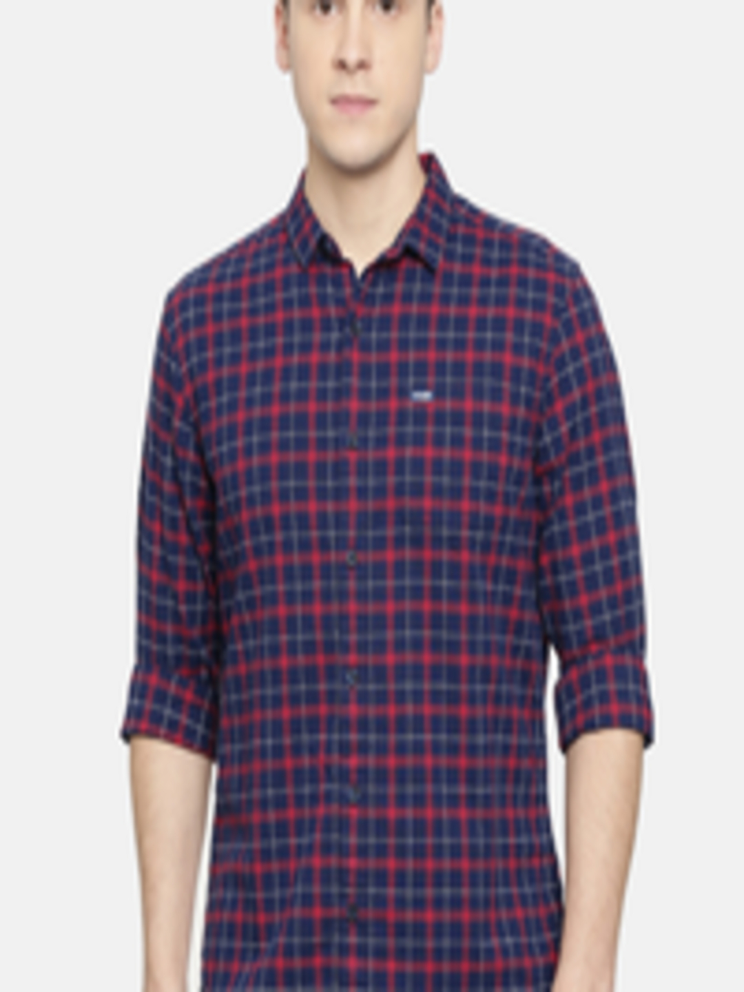 Buy Wrangler Men Navy Blue & Red Checked Regular Fit Casual Shirt ...