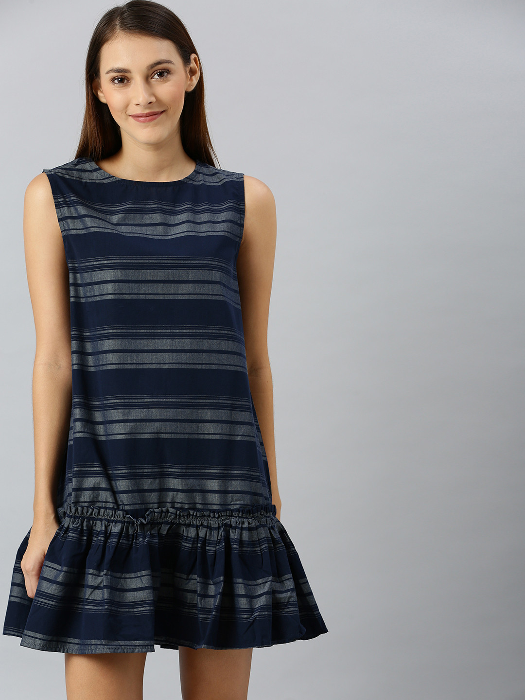 Women Sea Green & Navy Blue Colourblocked A-Line Dress main image 1