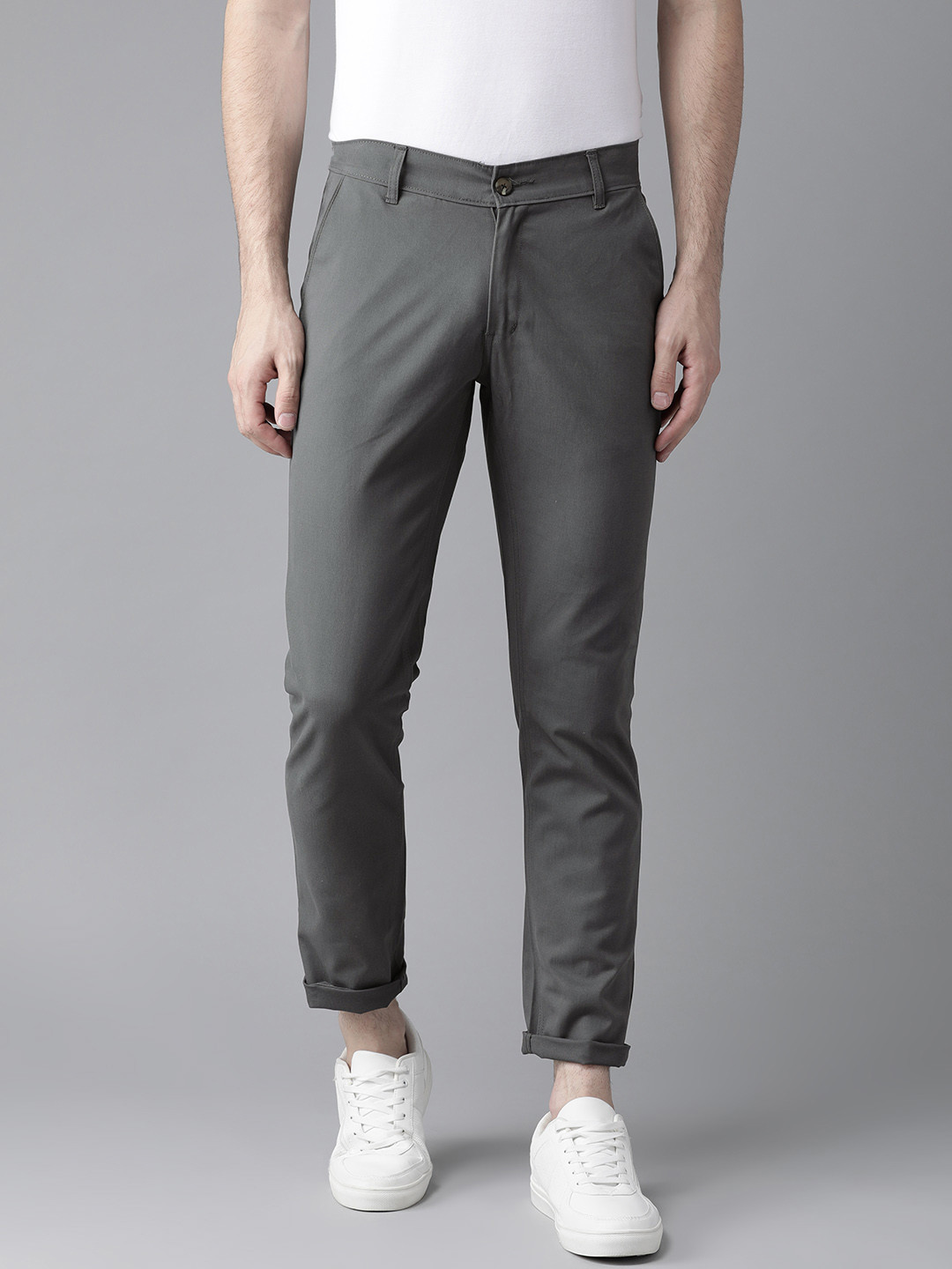 Buy Hubberholme Men Charcoal Grey Slim Fit Solid Chinos - Trousers for ...