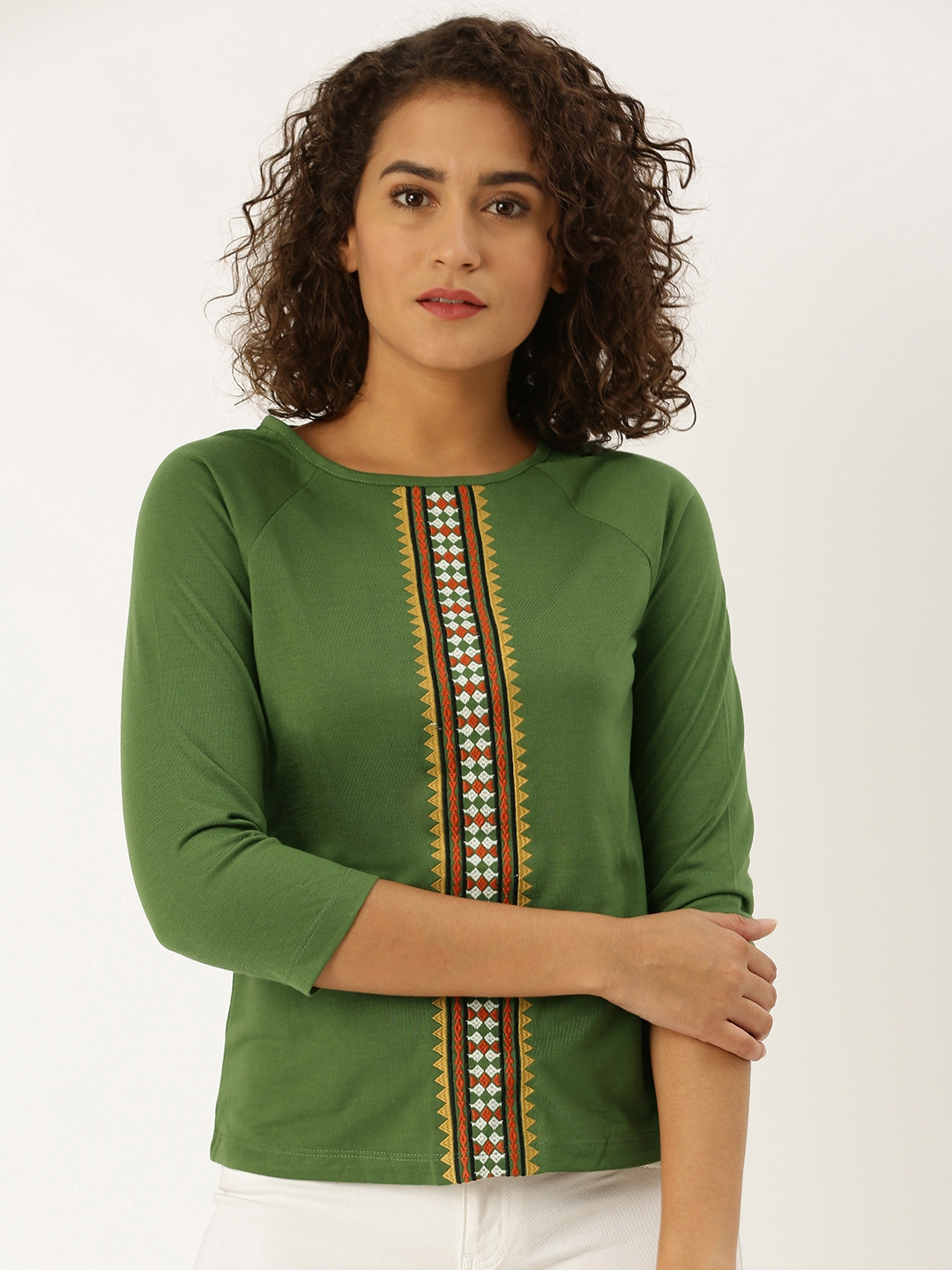 Buy DressBerry Women Olive Green Embroidered Top - Tops for Women ...