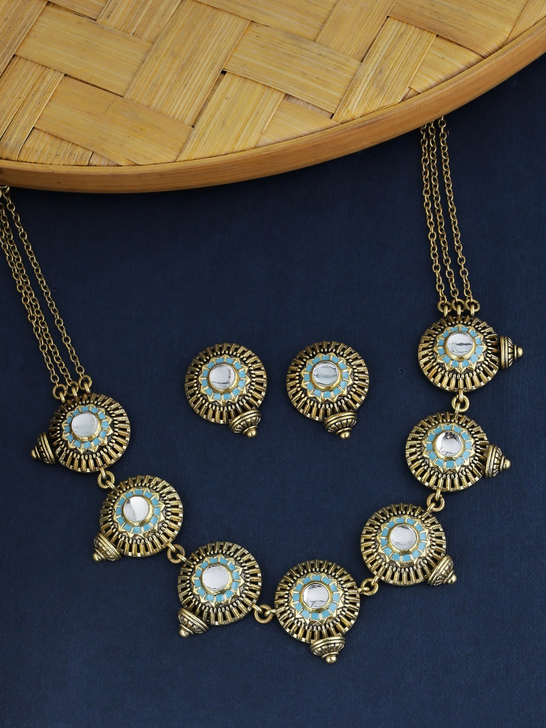 Buy Voylla Gold Plated Blue Enameled Jewellery Set Jewellery Set for