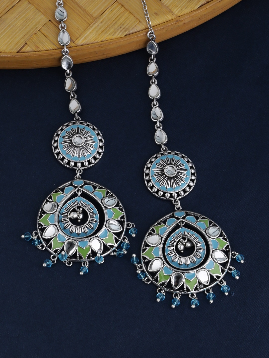 Buy Studio Voylla Silver Plated & Turquoise Blue Classic Oxidised Drop ...