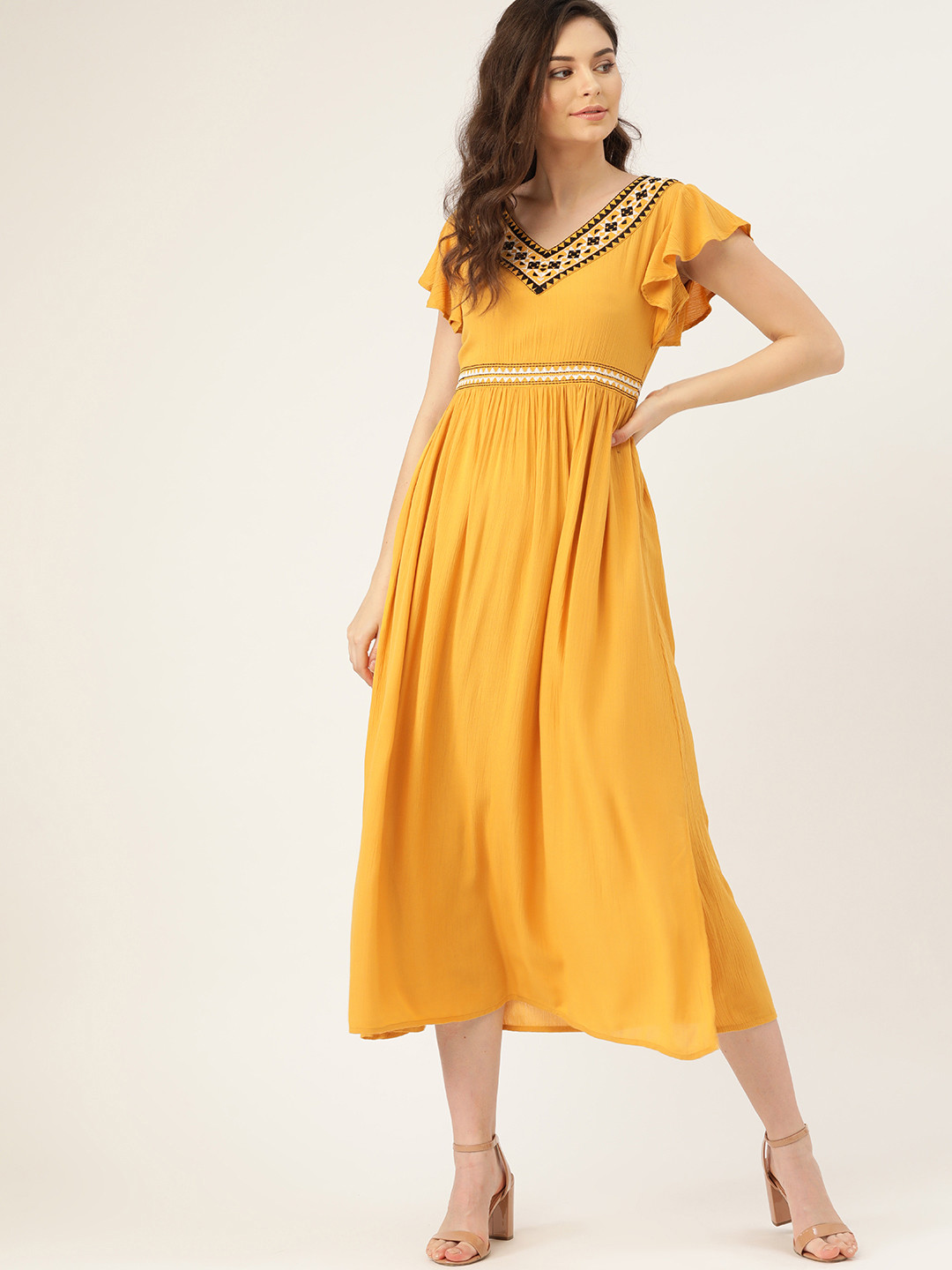 Buy DressBerry Women Mustard Yellow Solid Maxi Dress - Dresses for ...