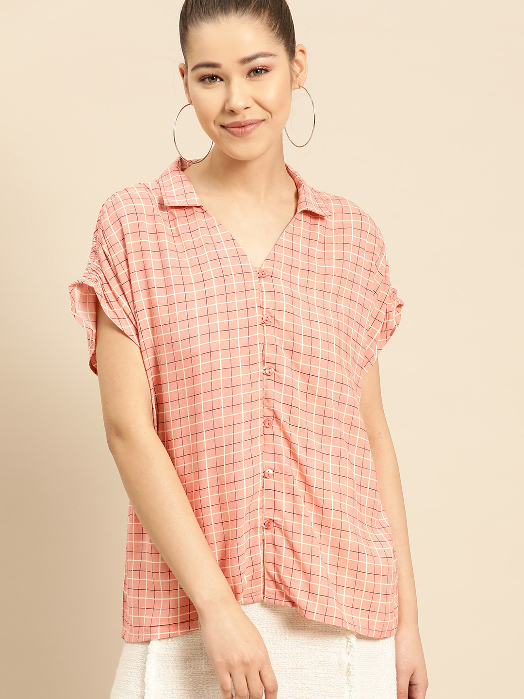 cream checked shirt womens