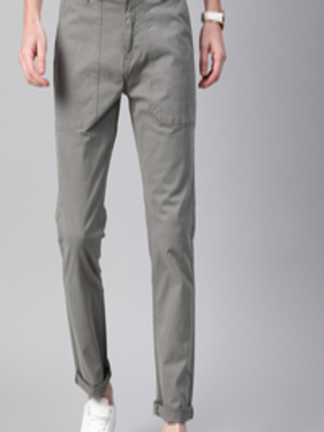 Buy Mast & Harbour Men Grey Regular Fit Solid Chinos - Trousers for Men ...