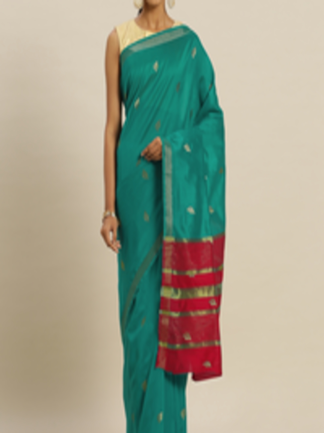 Buy Mitera Green Silk Blend Woven Design Chanderi Saree - Sarees for ...