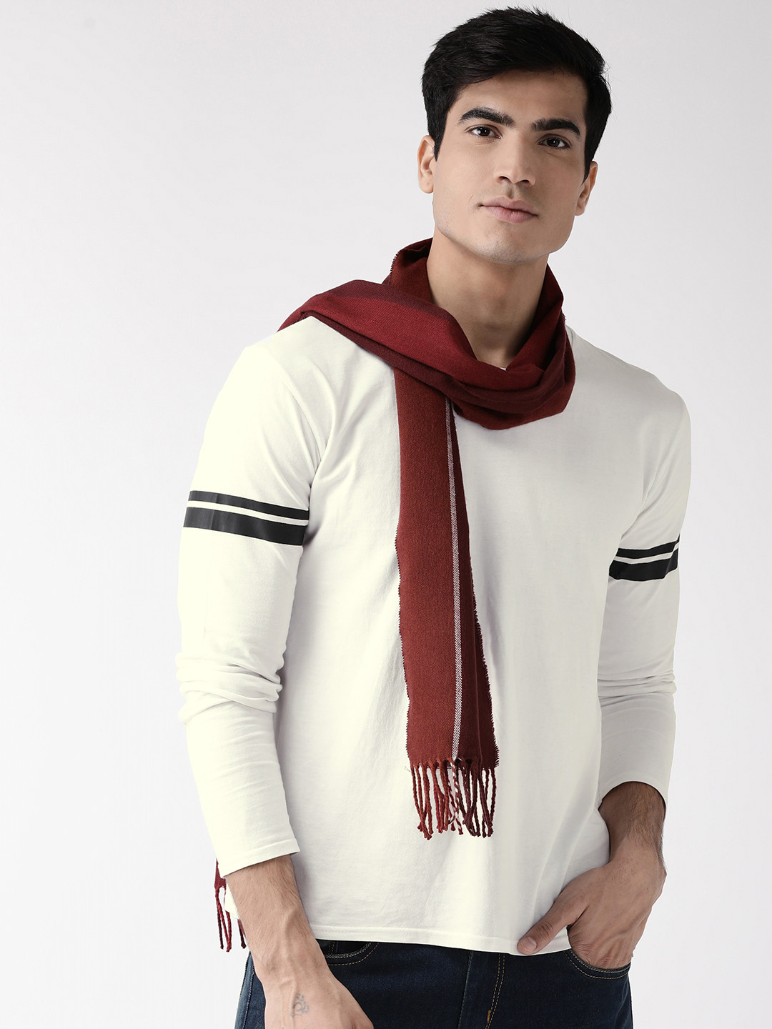 Buy Marks & Spencer Men Maroon Striped Muffler Mufflers for Men