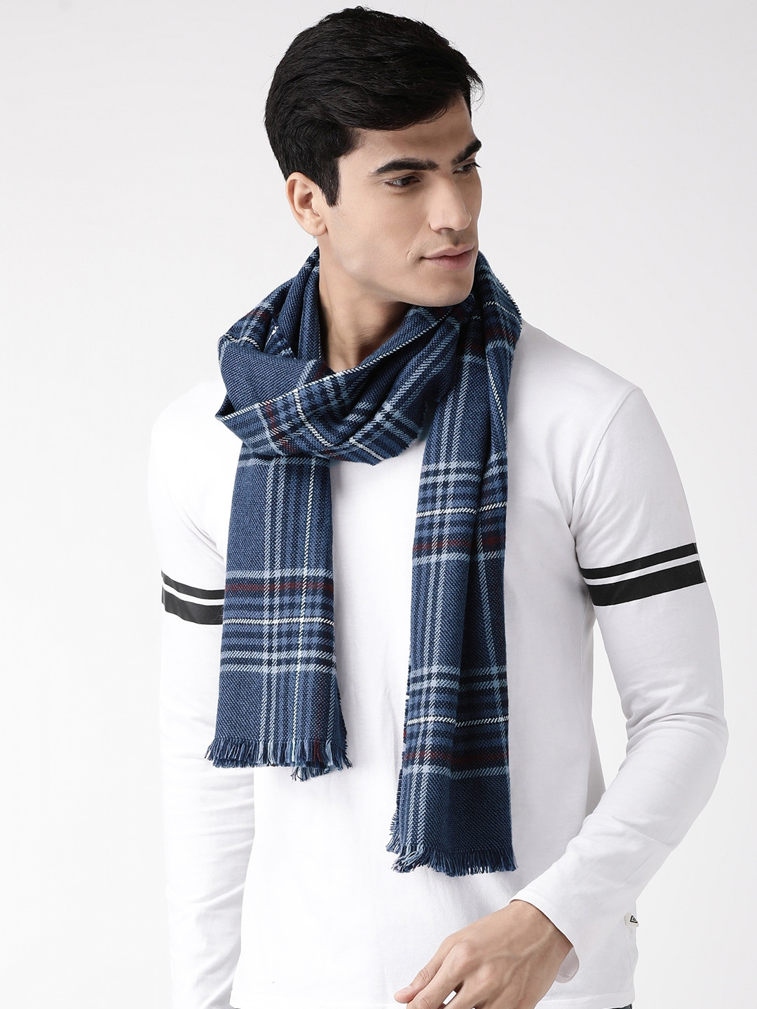 Buy Marks & Spencer Men Navy Checked Muffler Mufflers for Men