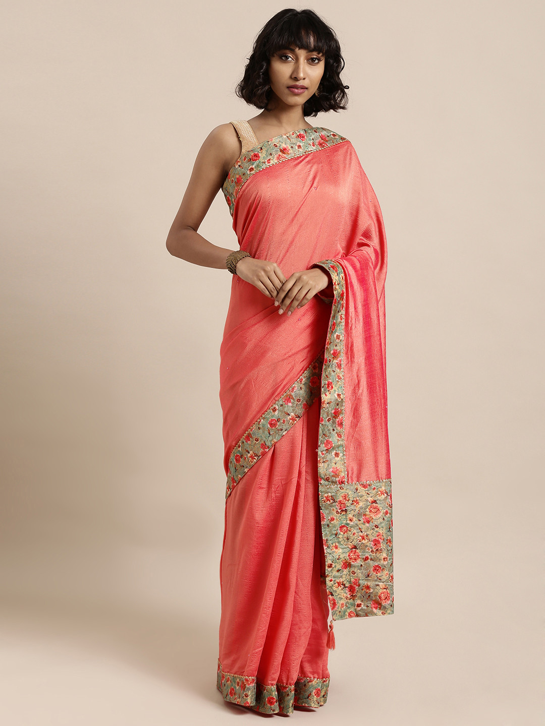 Buy Mitera Pink Solid Poly Silk Saree - Sarees for Women 11008304 | Myntra