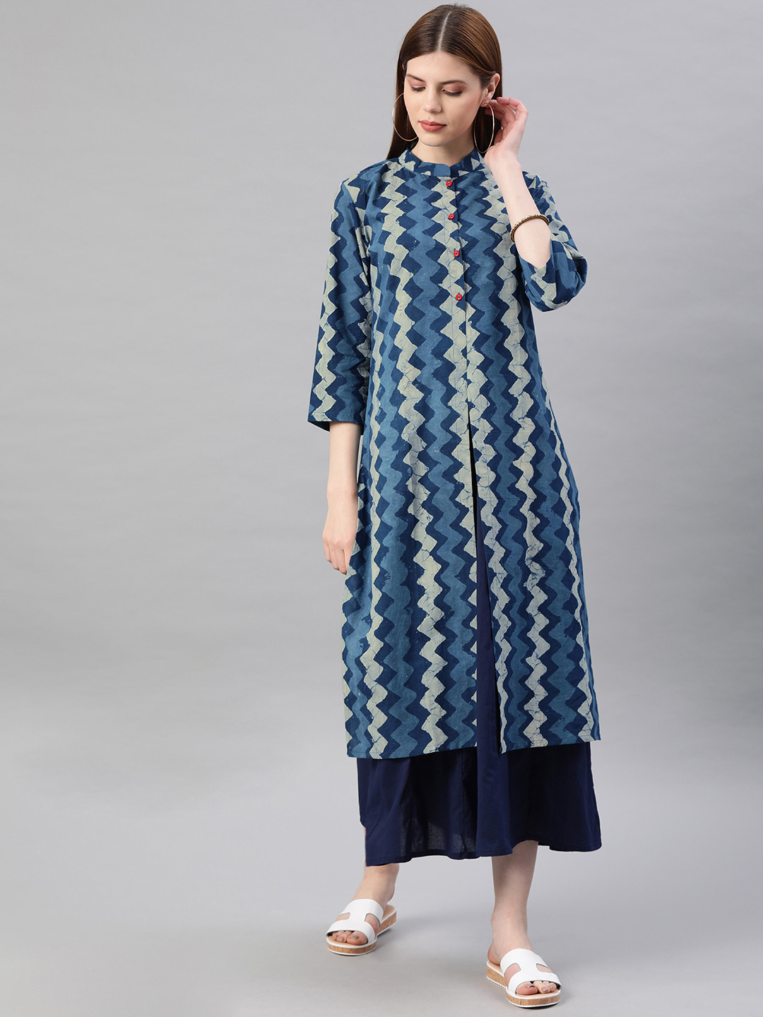 Buy Geroo Jaipur Indigo Hand Block Printed Two Piece Long Pure Cotton