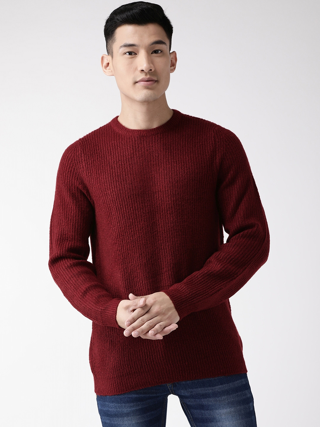 Buy Marks & Spencer Men Maroon Ribbed Pullover Sweater Sweaters for
