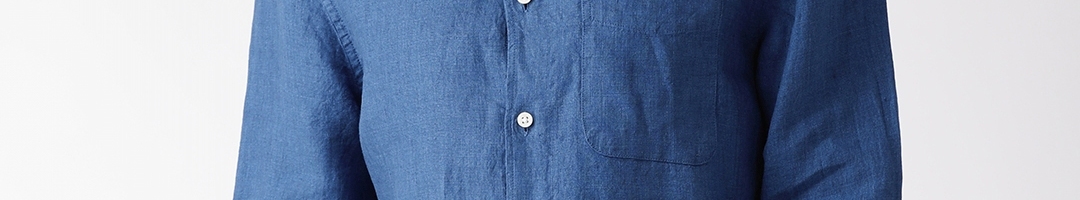 Buy Marks & Spencer Men Blue Regular Fit Linen Solid Casual Shirt ...