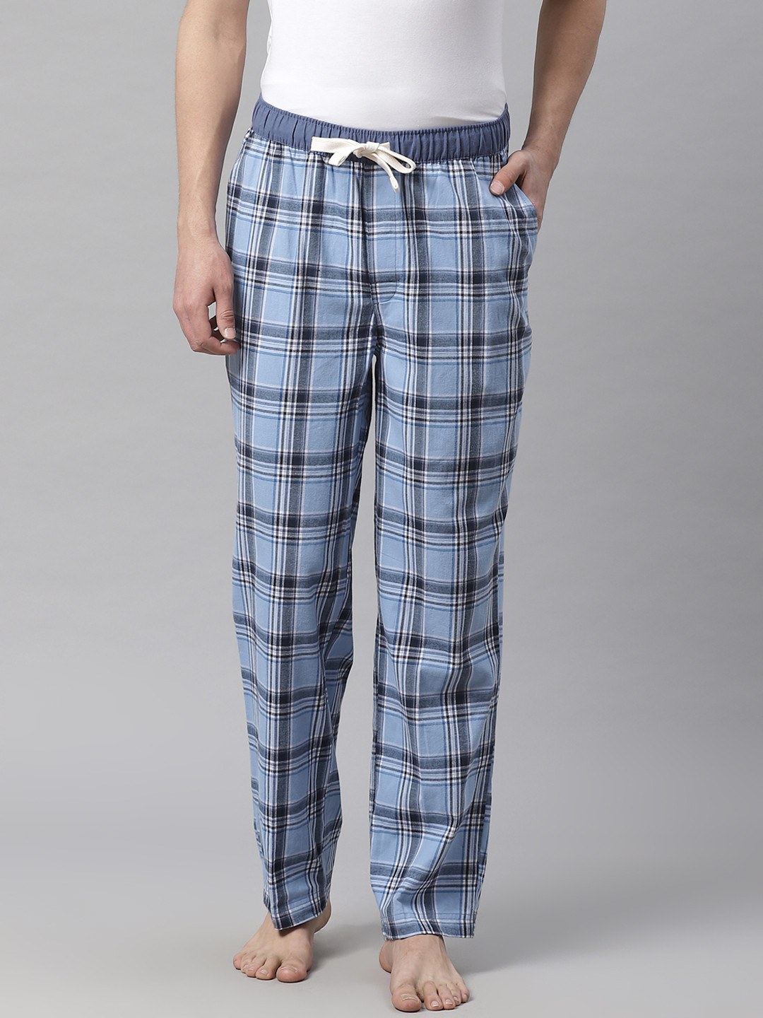 Buy Marks & Spencer Men Blue & Black Checked Lounge Pants Lounge