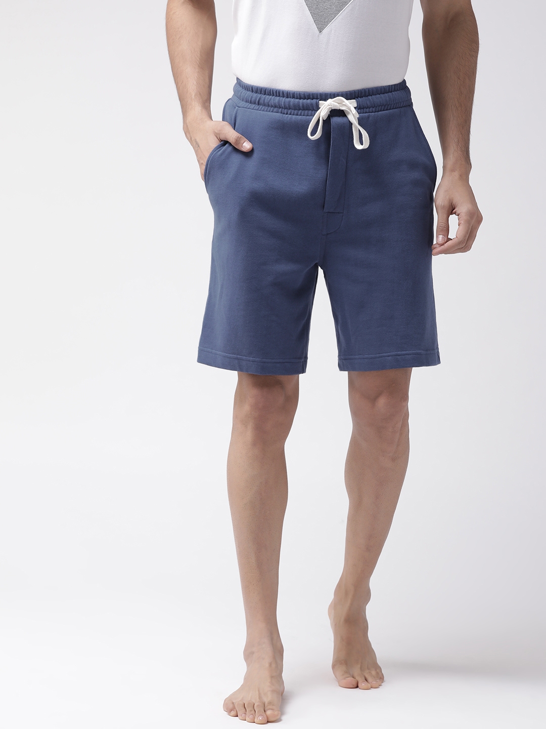 Buy Marks & Spencer Men Navy Blue Solid Lounge Shorts - Lounge Shorts ...