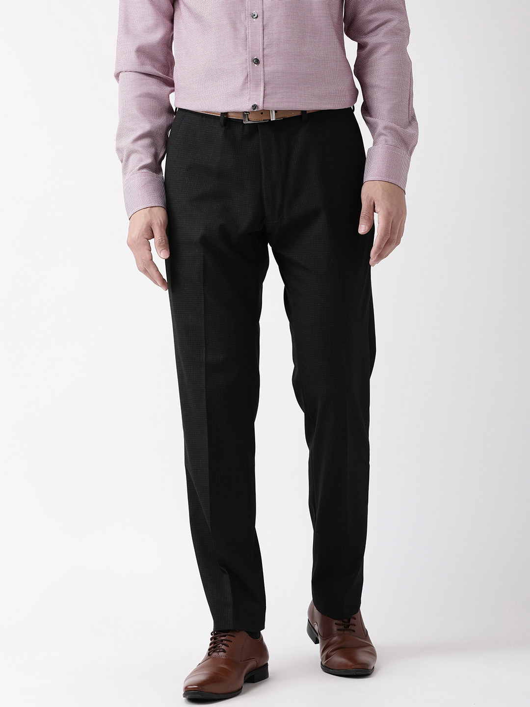 Buy Marks & Spencer Men Black Slim Fit Checked Formal Trousers