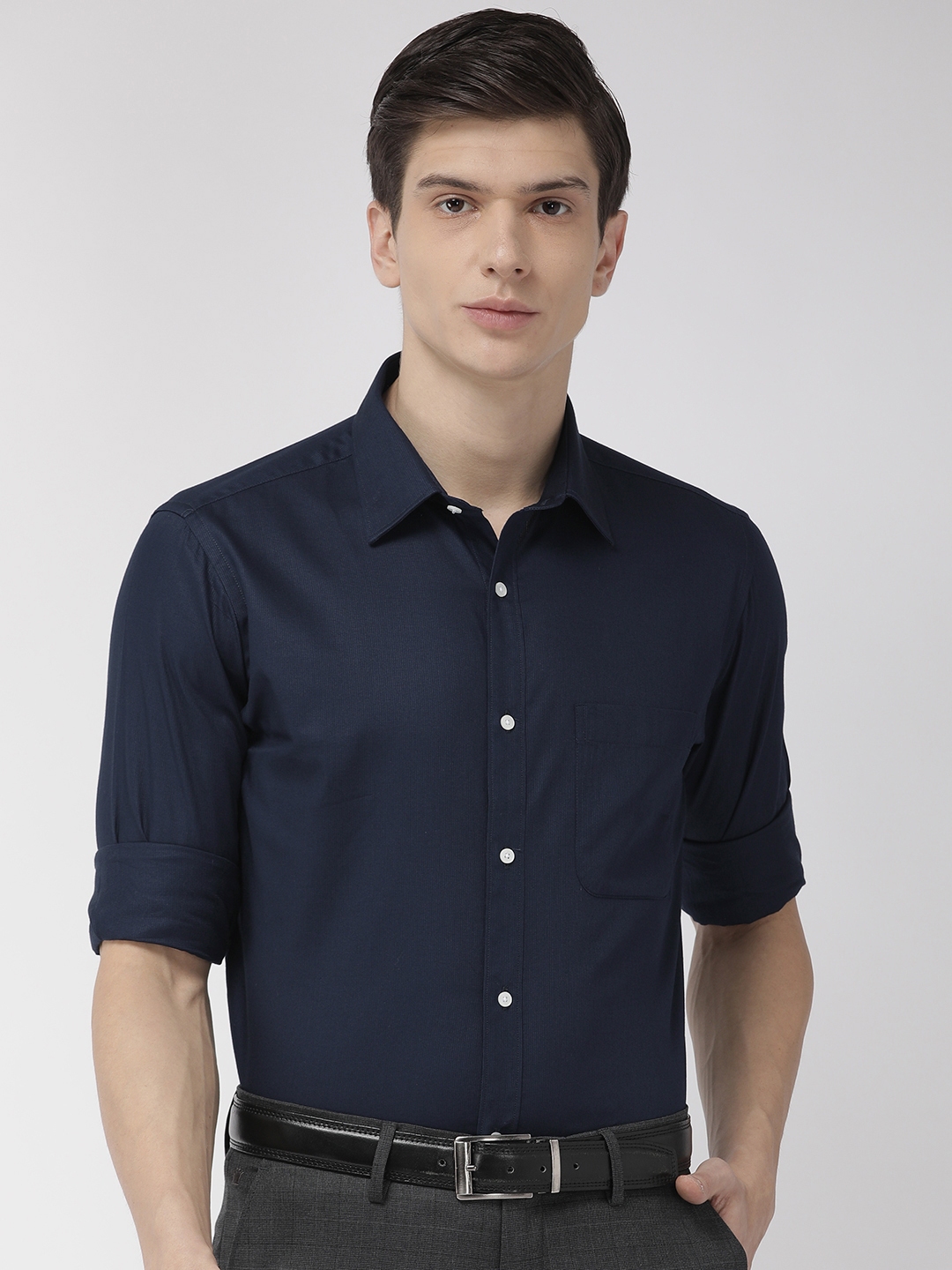 Buy Raymond Men Navy Blue Slim Fit Self Design Formal Shirt - Shirts ...