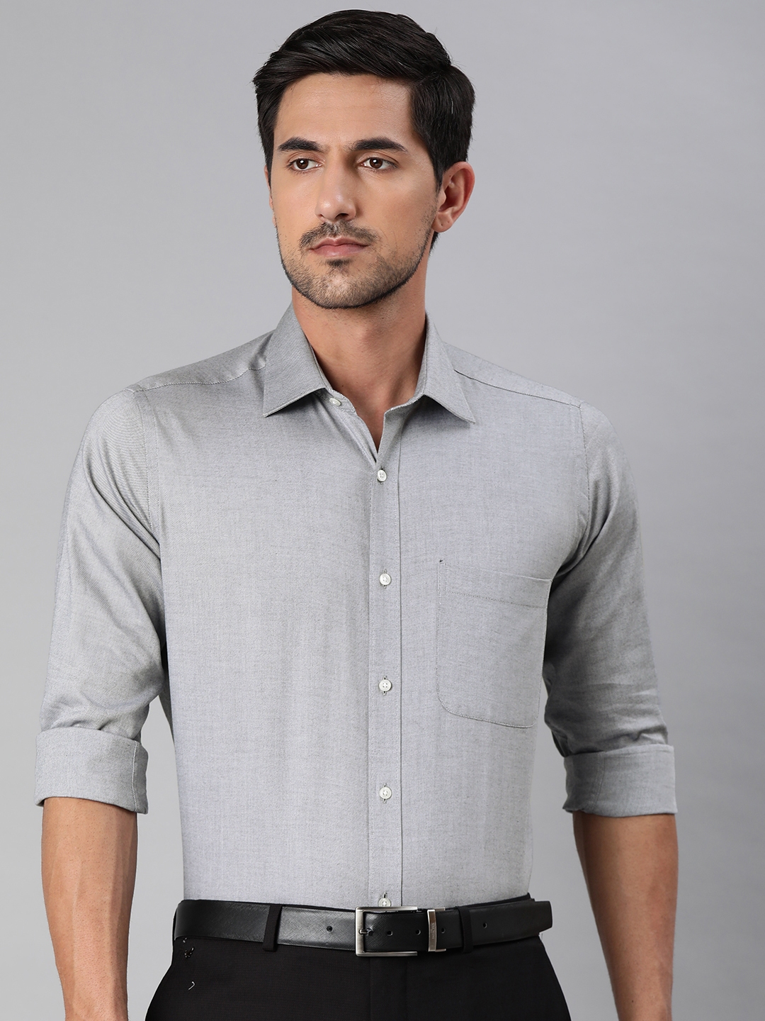 Buy Raymond Men Grey Slim Fit Solid Formal Shirt - Shirts for Men ...