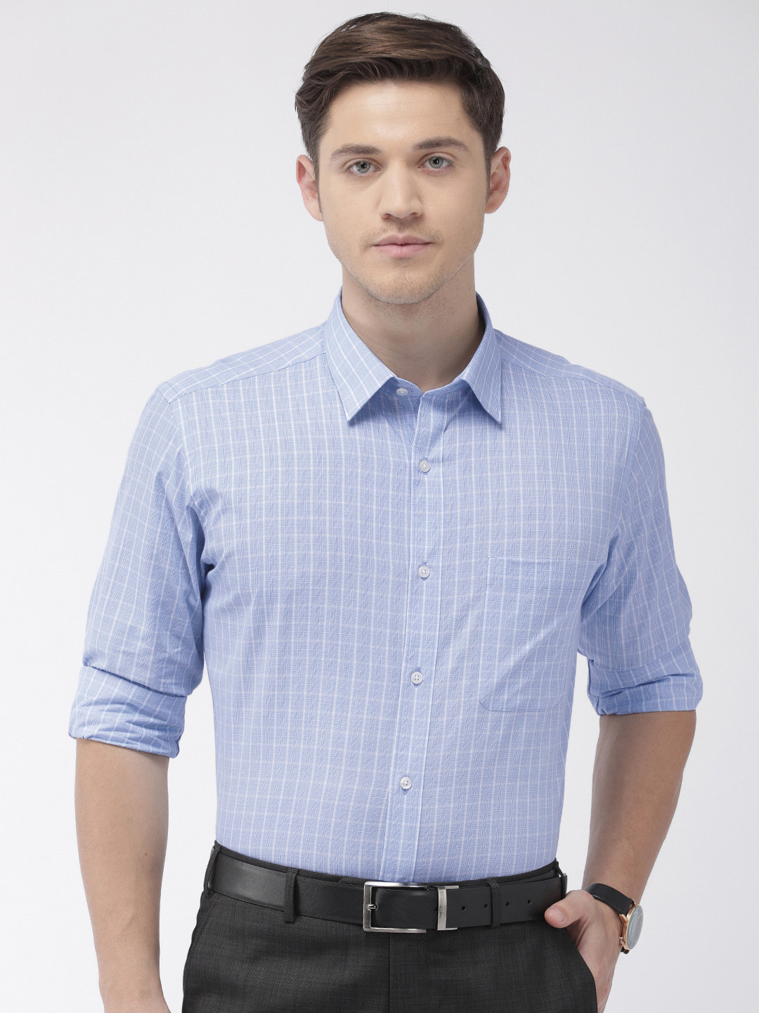 Buy Raymond Men Blue & White Slim Fit Checked Formal Shirt Shirts for Men 11015948 Myntra