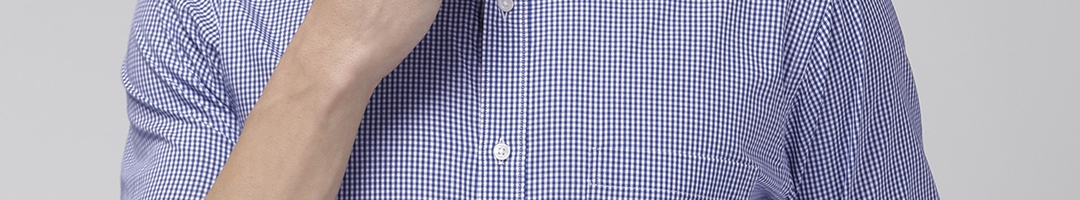 Buy Raymond Men Blue & White Slim Fit Checked Formal Shirt - Shirts for ...
