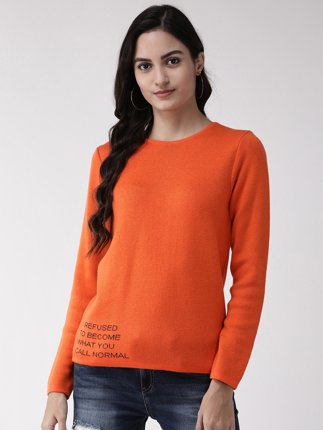 Buy Madame Women Orange Solid Sweater Sweaters for Women 11016560