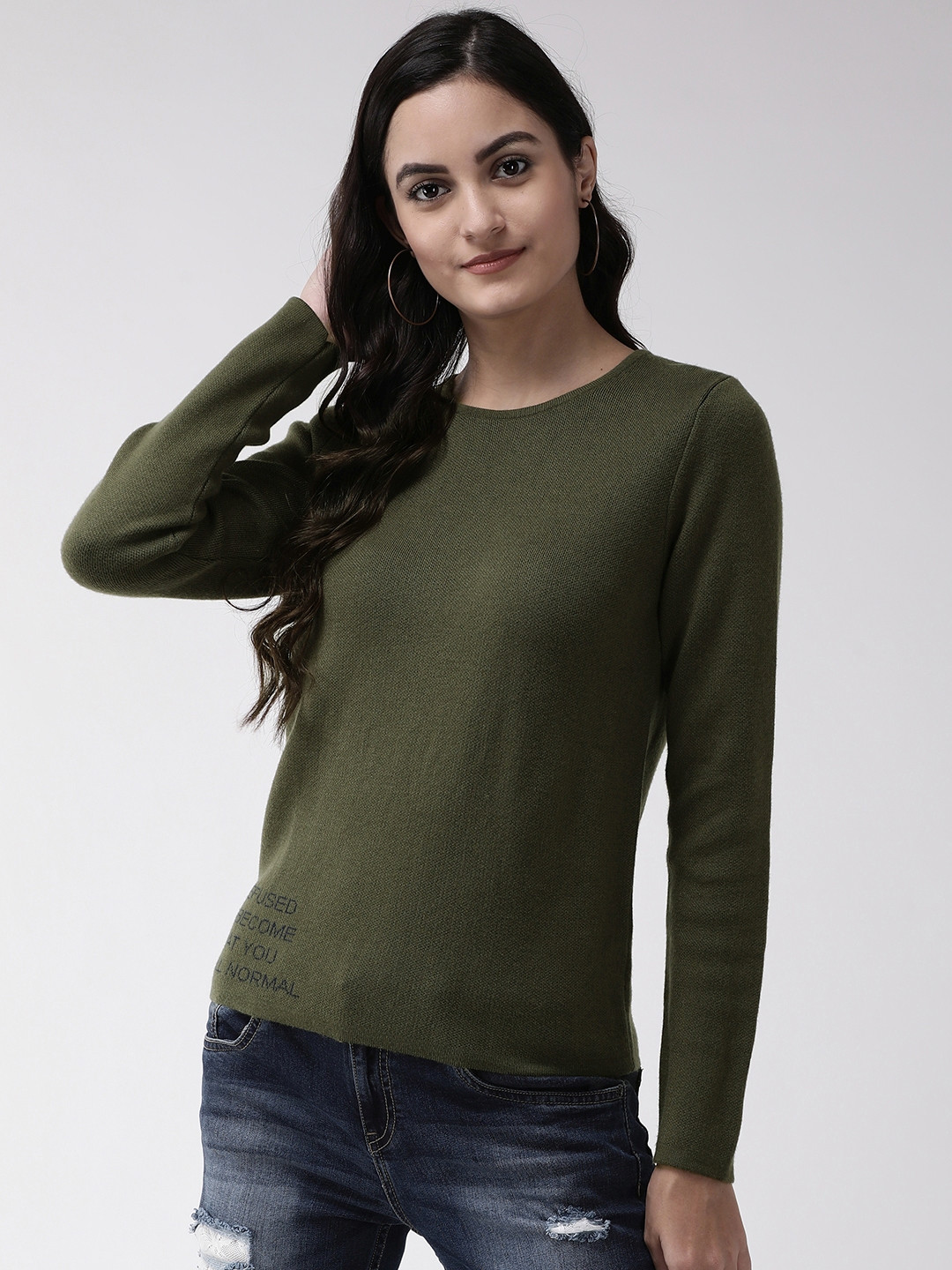 Buy Madame Women Olive Green Solid Sweater Sweaters for Women