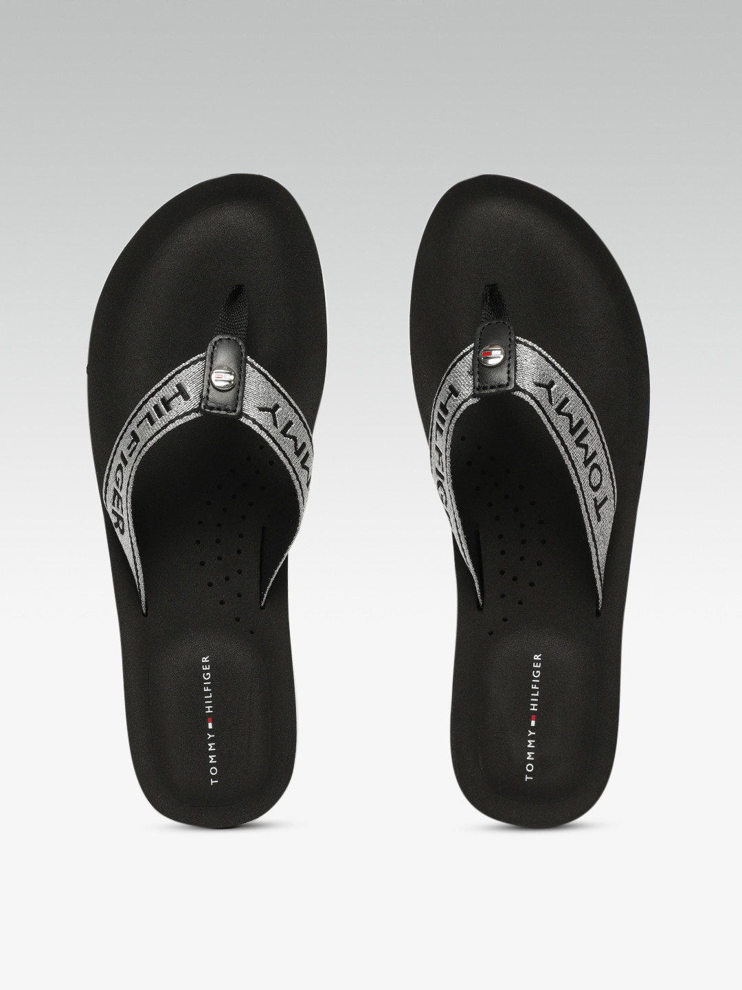 Buy Tommy Hilfiger Women Silver Toned Self Design Thong Flip Flops - Flip Flops for Women 