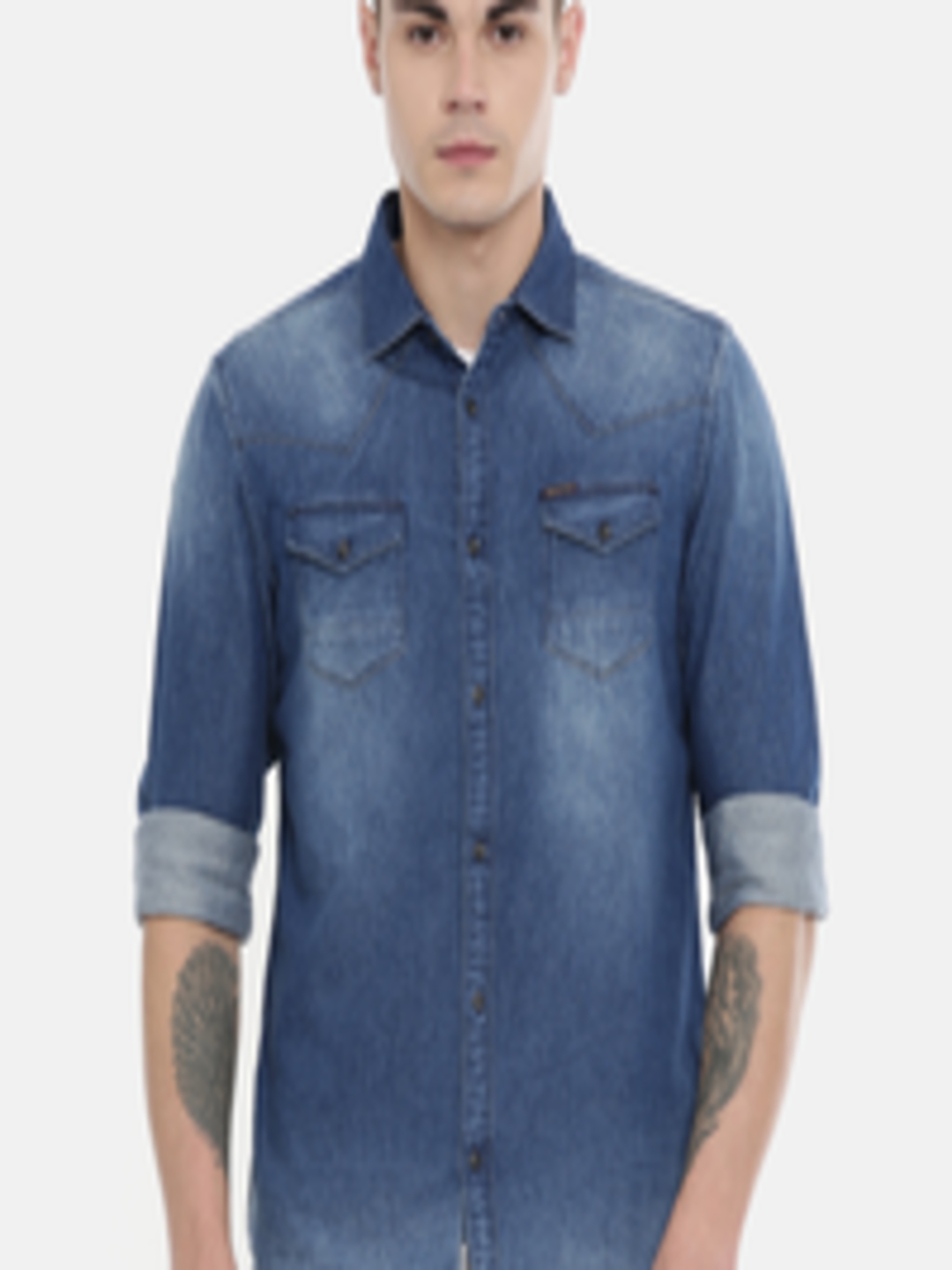Buy Being Human Clothing Men Blue Regular Fit Faded Casual Shirt ...