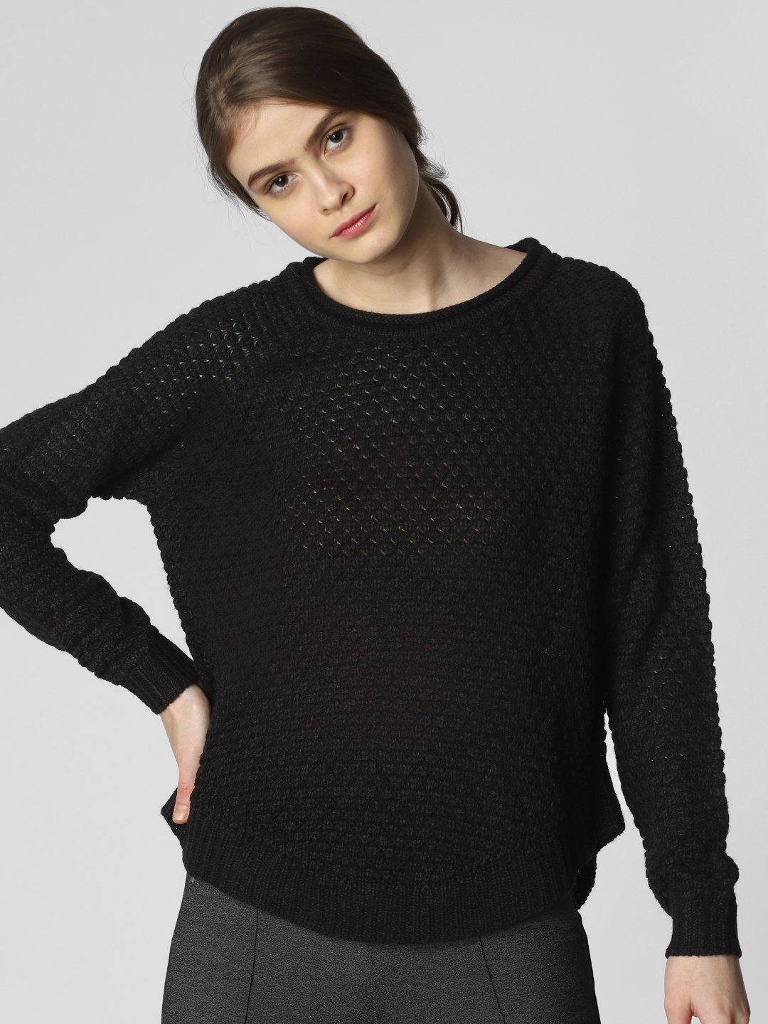 Buy Vero Moda Women Black Solid Pullover Sweater - Sweaters for Women ...