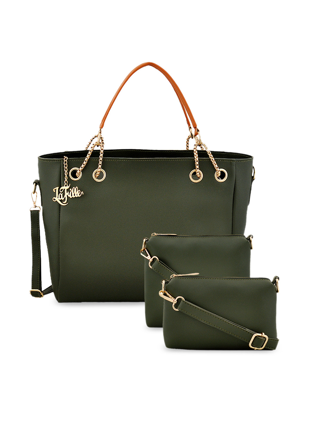 Buy LaFille Green Set Of 3 Solid Handheld Bags Handbags for Women