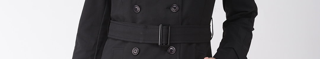 Buy Okane Women Black Solid Double Breasted Trench Coat - Coats for Women 11020422 | Myntra