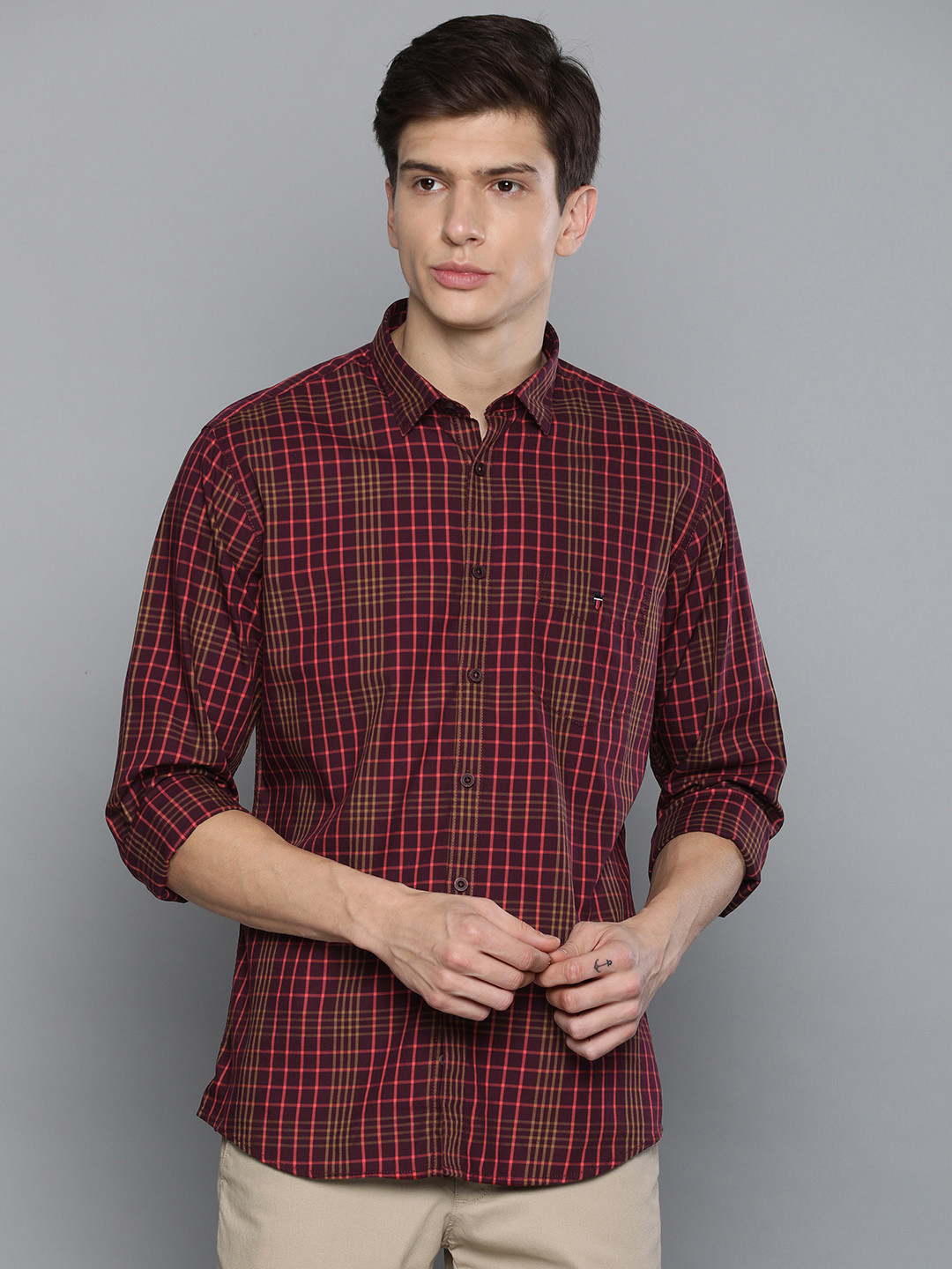 buy louis philippe suits online india Buy Louis Philippe Sport Men Maroon & Mustard Yellow Slim Fit Checked Casual Shirt - Shirts for ...