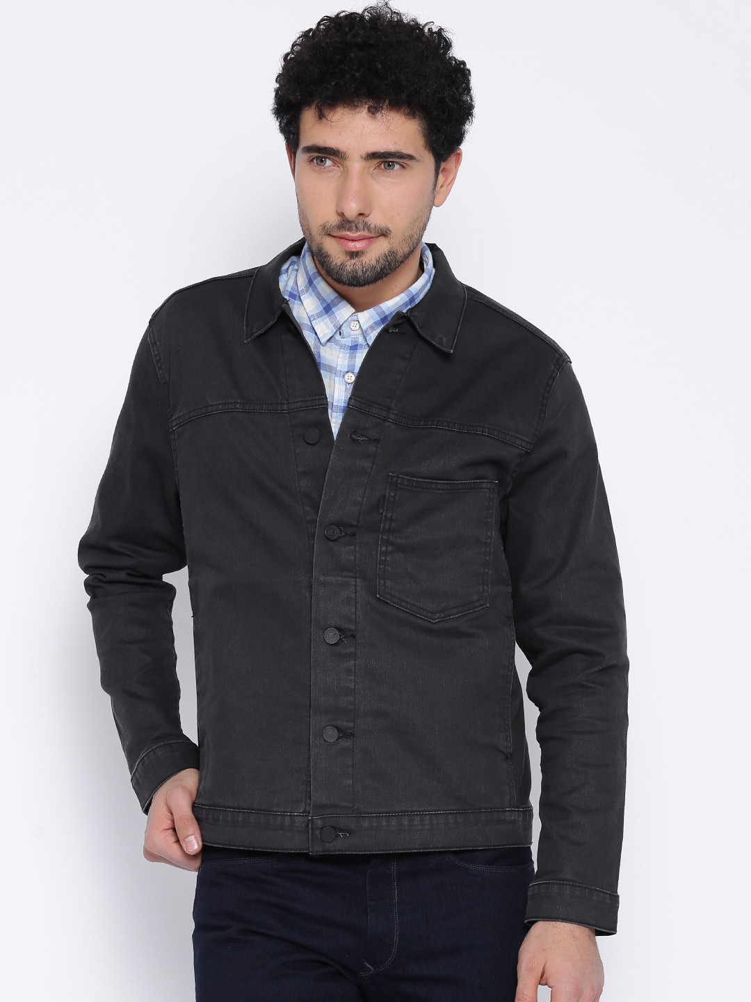 Buy Levis Men Charcoal Grey Solid Denim Jacket Jackets for Men