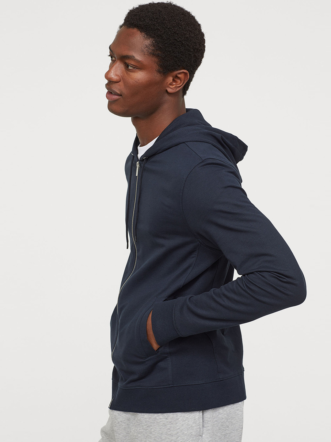 Buy H&M Men Navy Blue Solid Hooded Jacket Slim Fit Sweatshirts for