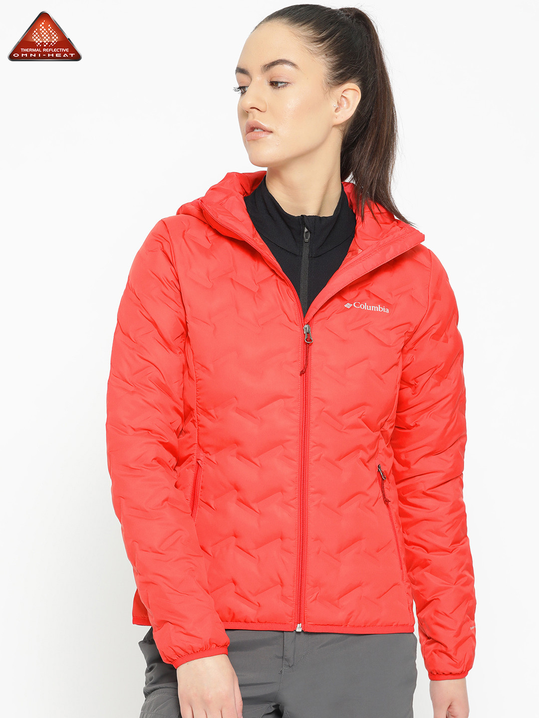 Buy Columbia Women Red Solid Delta Ridge Down Reversible Hooded Jacket - Jackets for Women 