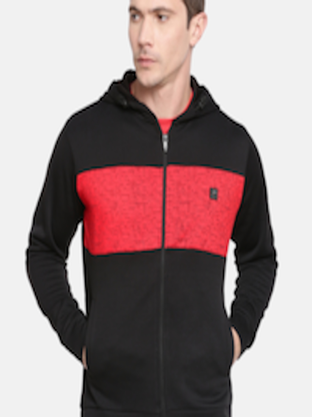 Buy Proline Active Men Black & Red Colourblocked Hooded Sweatshirt ...