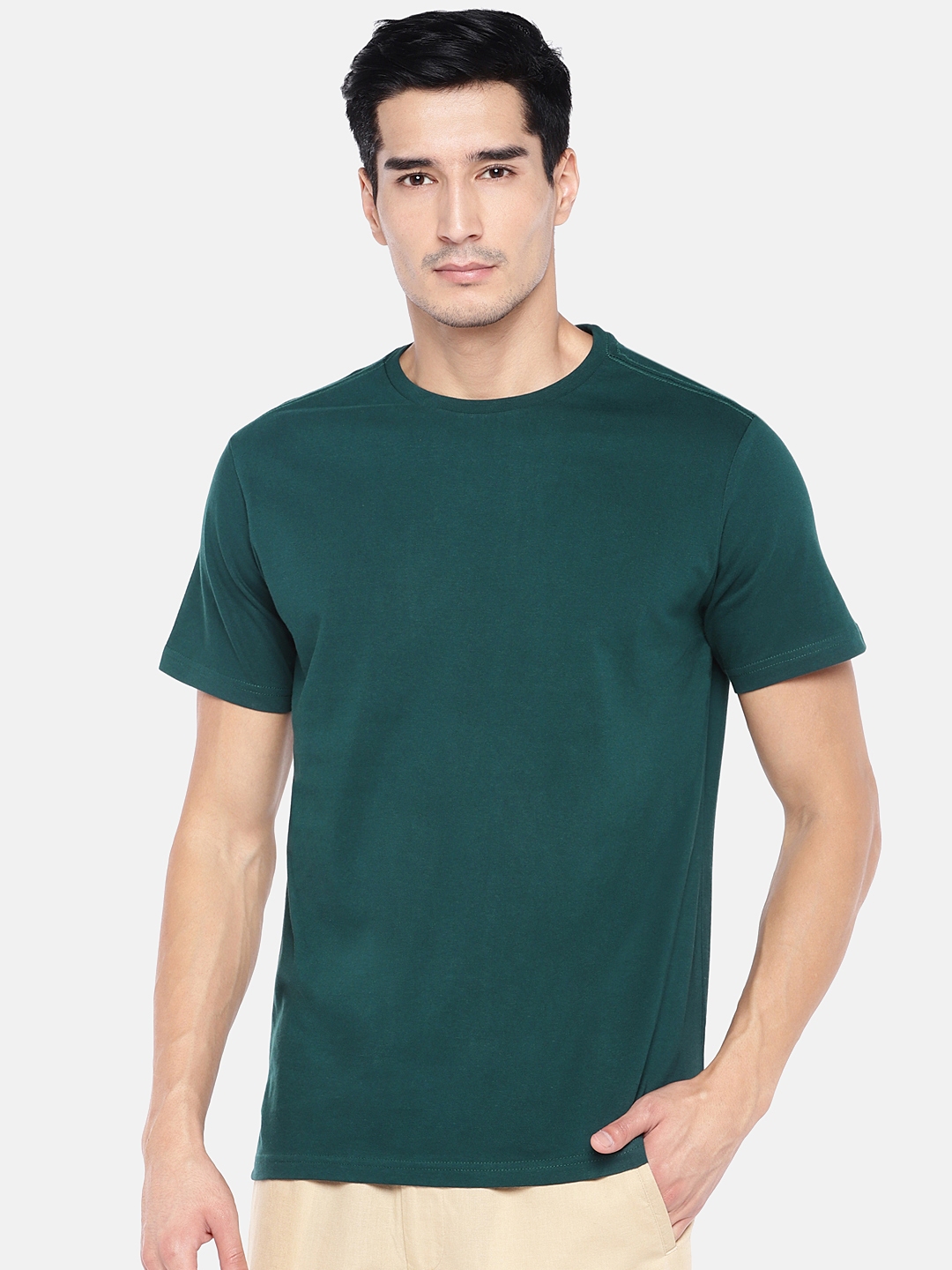 Buy Cottonworld Men Green Solid Round Neck T Shirt - Tshirts for Men ...