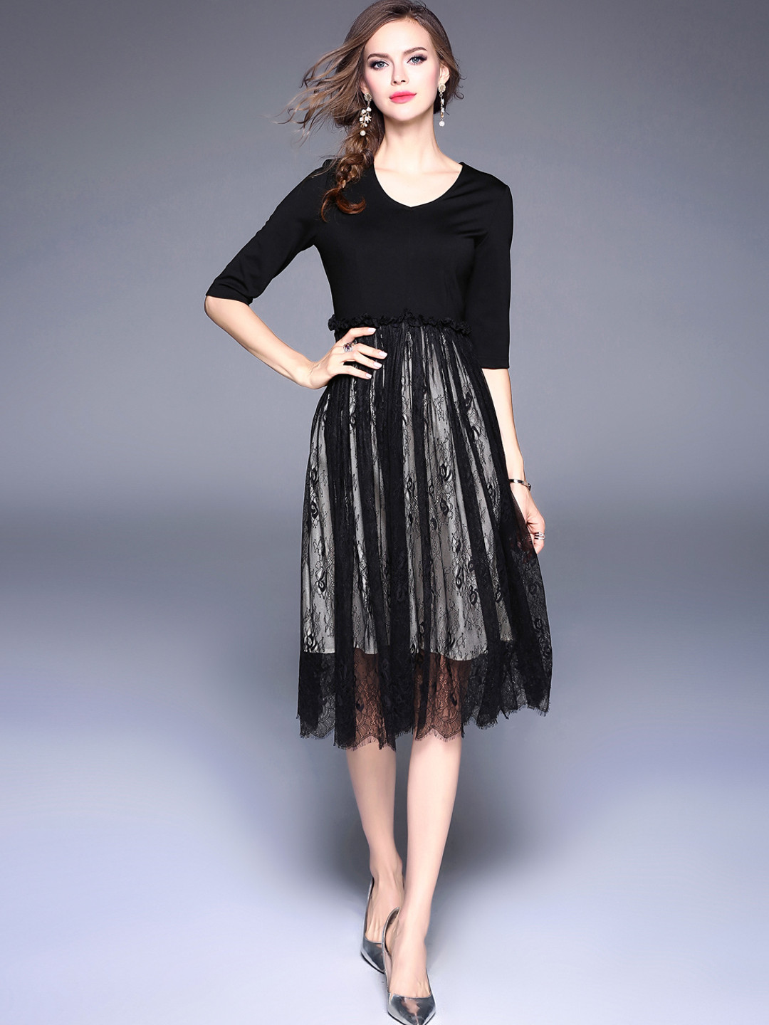 Buy JC Collection Women Black Self Design Fit And Flare Dress Dresses