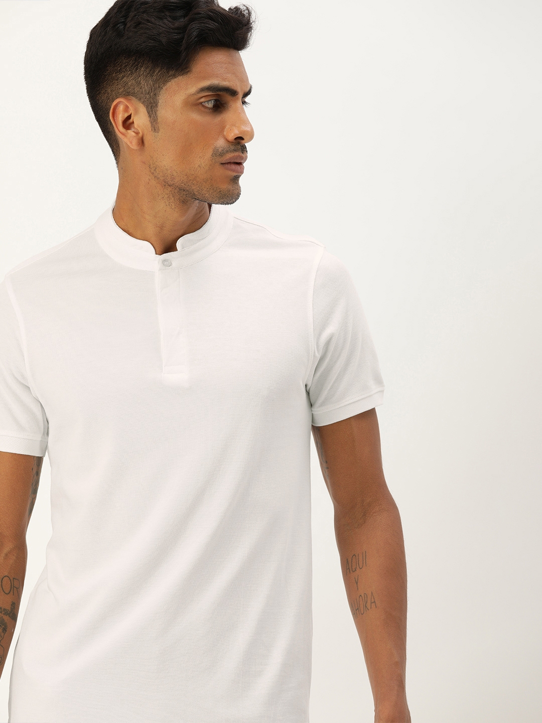 Buy Ether Men White Solid High Neck Pure Cotton T Shirt - Tshirts for ...
