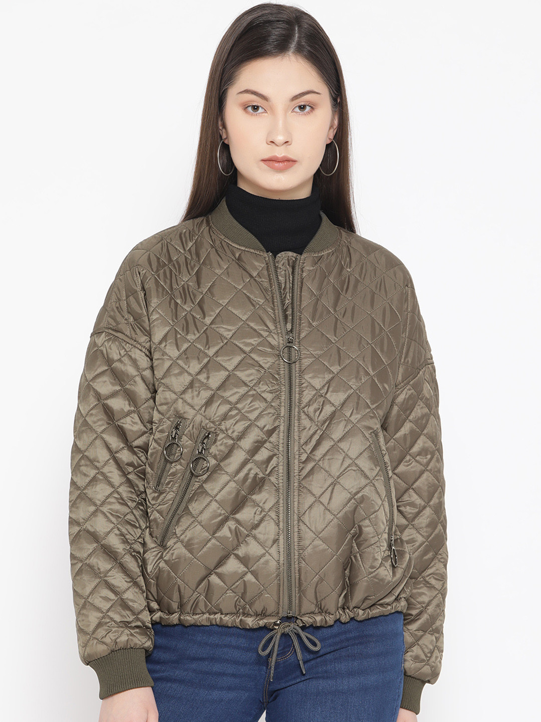 Buy Vero Moda Women Olive Green Solid Quilted Jacket Jackets for