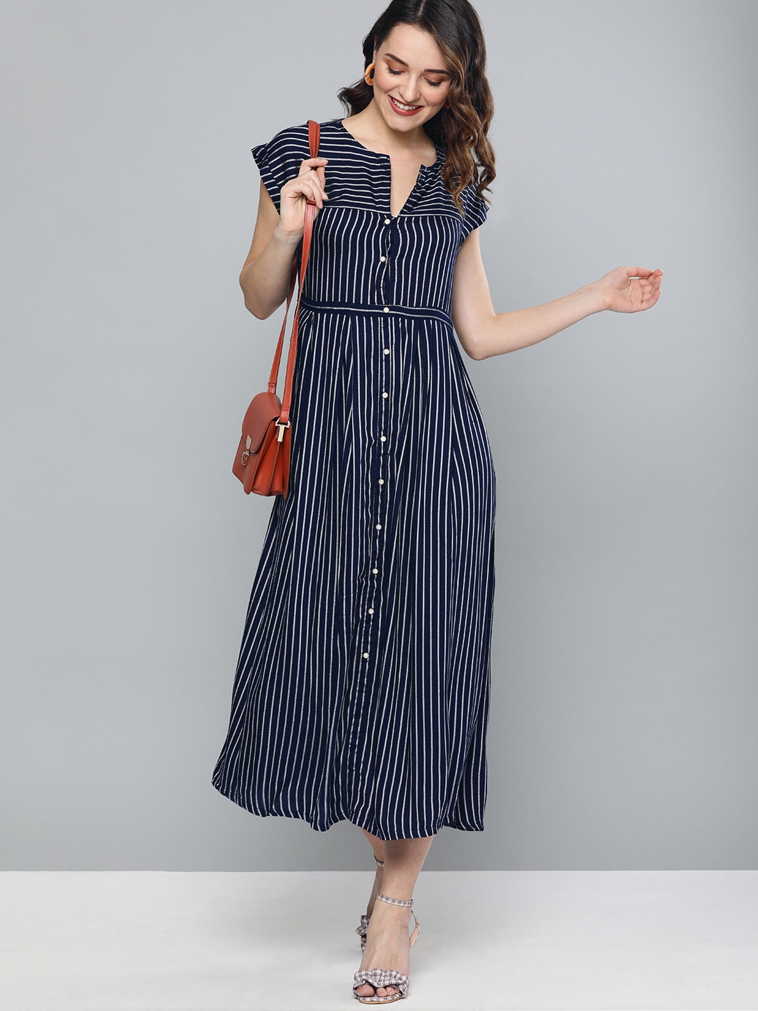 Buy HERE&NOW Women Navy Blue Striped Maxi Dress - Dresses for Women 11046140 | Myntra