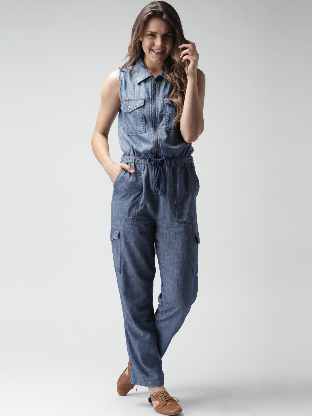 Buy FOREVER 21 Blue Denim Jumpsuit Jumpsuit for Women 1104790 Myntra