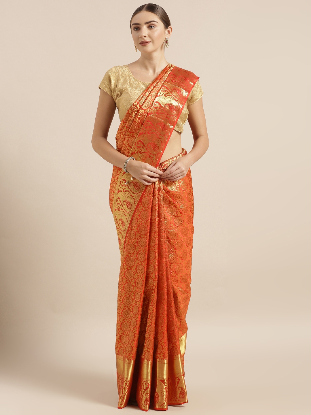 Buy Karagiri Red And Golden Pure Silk Woven Design Kanjeevaram Saree Sarees For Women 11049366 7958