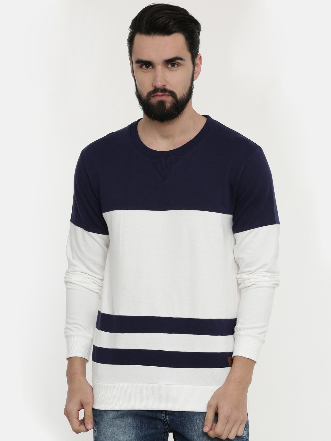 Buy UNSULLY Men White & Navy Blue Colourblocked Sweatshirt