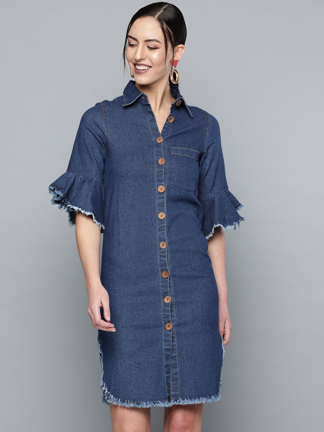 Women Fashion Navy Denim Dress