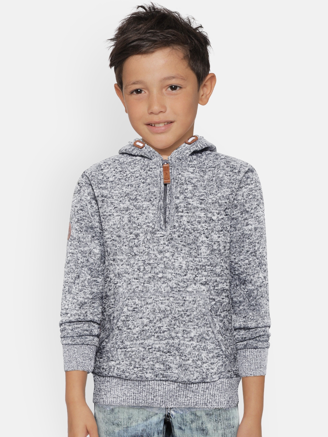 Buy COOL CLUB Boys Grey Melange Solid Hooded Pullover - Sweaters for ...