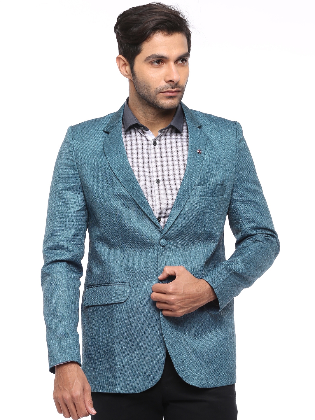 Buy Blazer Quarter Blue Linen Single Breasted Slim Fit Formal Blazer