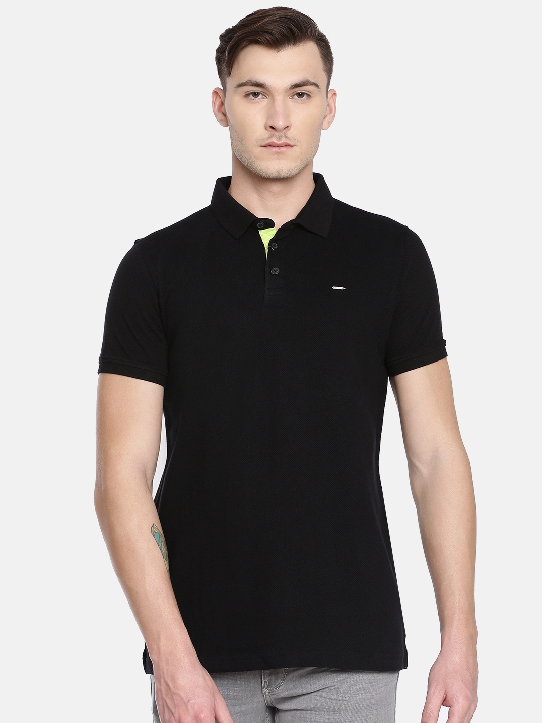Buy SPYKAR Men Black Self Design Polo Pure Cotton T Shirt - Tshirts for ...