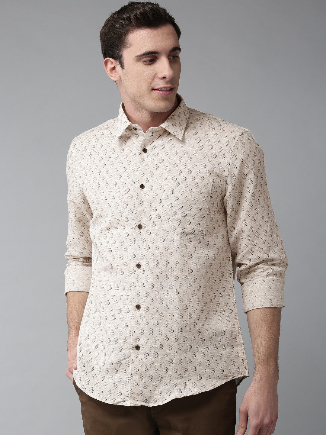 Buy Blackberrys Men Beige & Brown Slim Fit Printed Casual Shirt