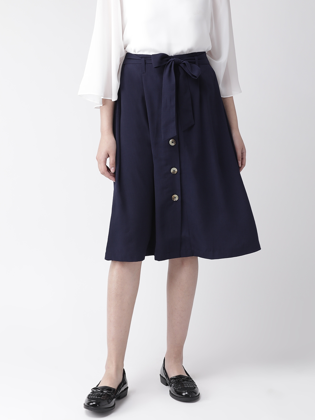 Buy 20Dresses Women Navy Blue Solid Button Down A Line Skirt - Skirts