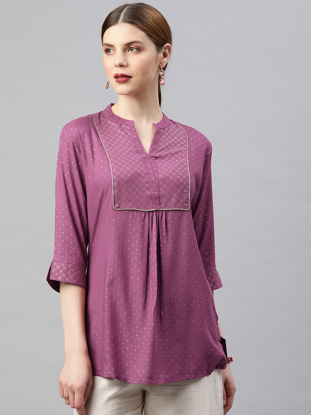 Buy Soch Women's Lavender & Gold Coloured Printed Tunic Tunics for